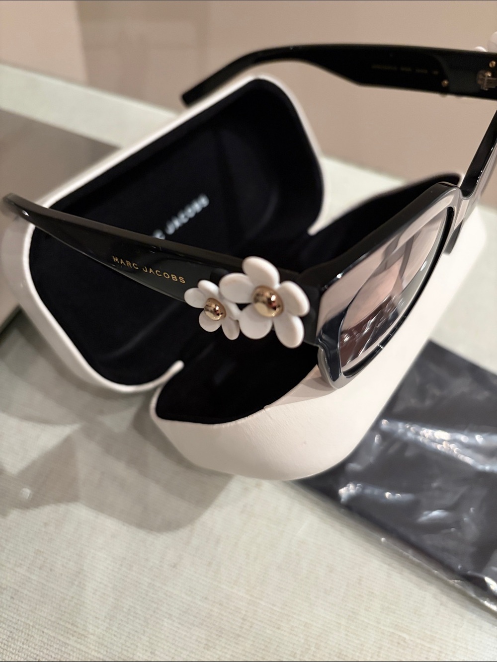 Marc Jacobs Black Sunglasses with White Daisy Embellishment